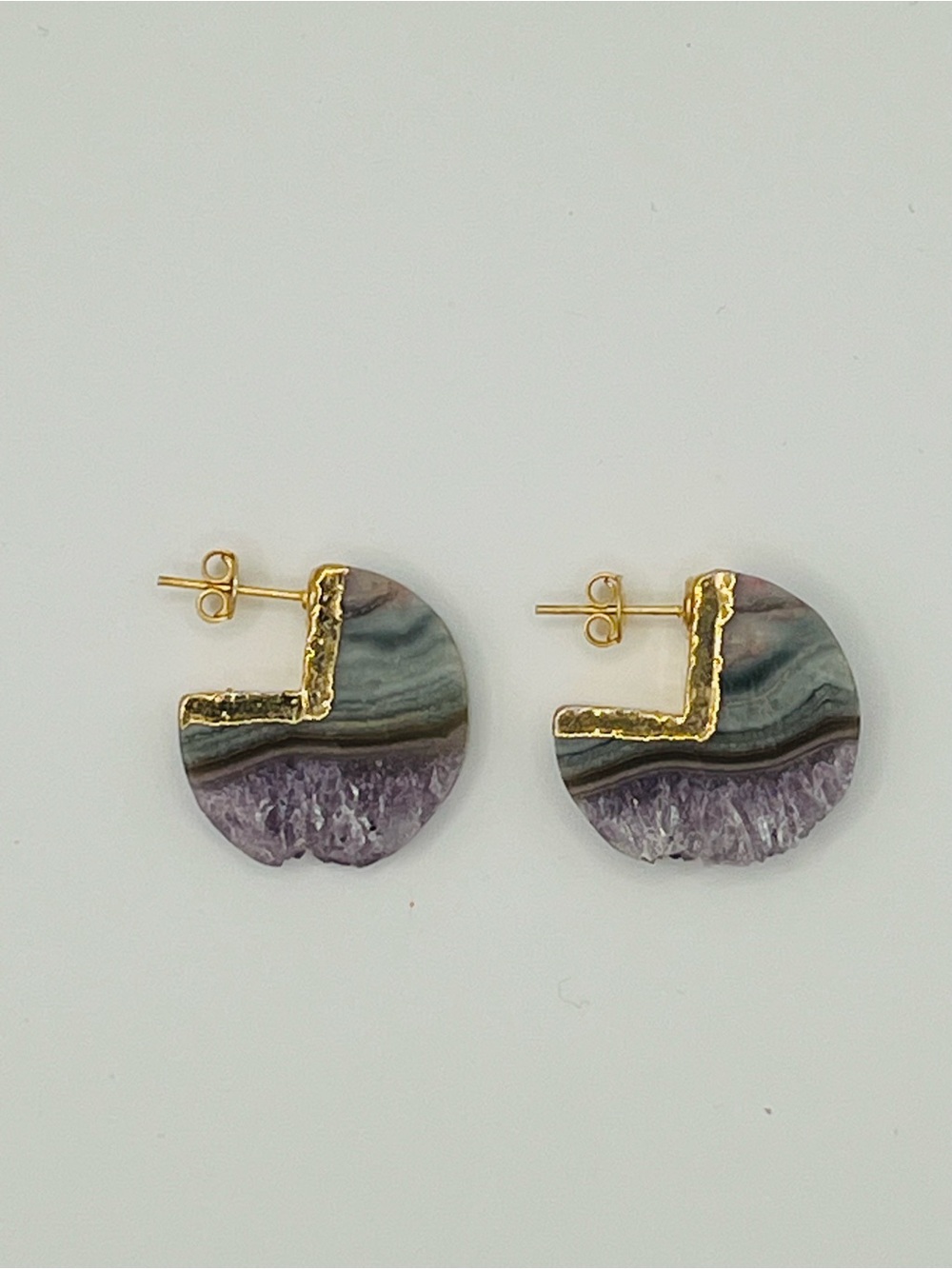 Amethyst Agate Slice Stud Earrings